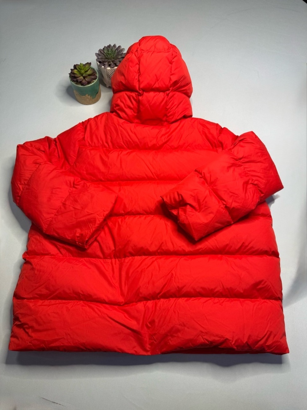 Eileen Fisher Recycled Nylon Hooded Down puffer COAT JACKET Red Lory Size XL - Picture 7 of 7